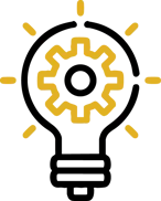 Esri branded light bulb with gear icon representing innovative GIS solutions and technical problem-solving by dymaptic's Esri-certified team