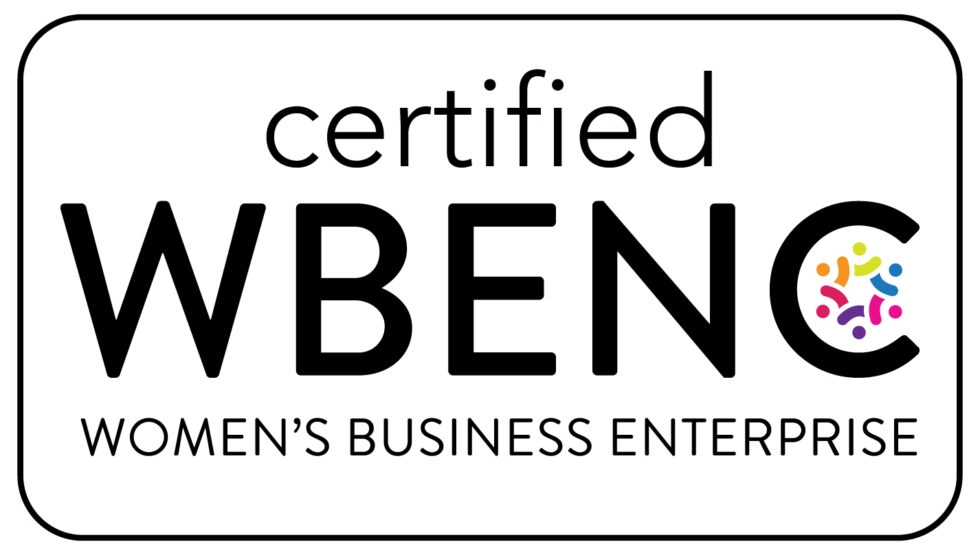 WBENC Women's Business Enterprise certified badge, showing 'certified WBENC' in bold black type with the colorful WBENC circular icon and 'Women's Business Enterprise' below, on a white background with a rounded rectangular border