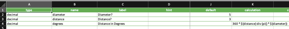 xlsform for degrees