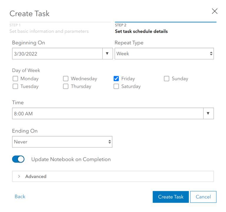 Scheduling ArcGIS Online Notebook Step 2