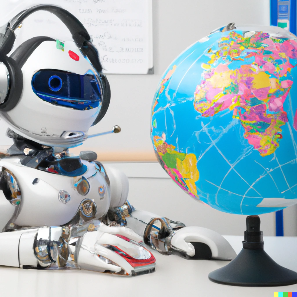 chatgpt robot inspecting globe